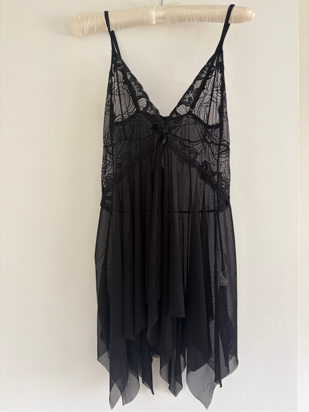 Sheer Black Lace Handkerchief Hem Chemise
